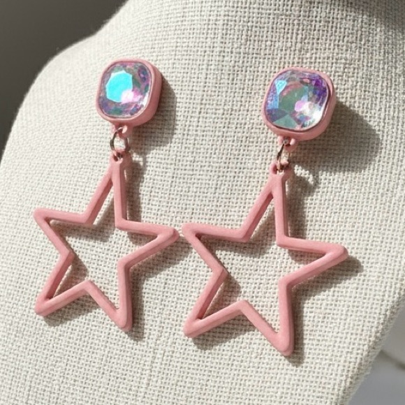 Pink Star Dangle Earrings